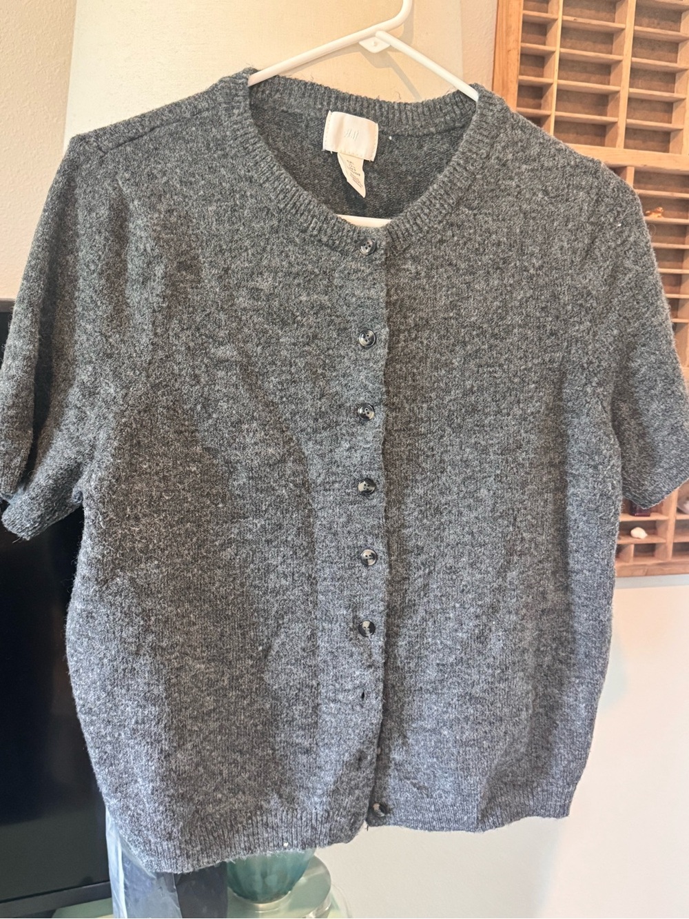 H&M Heather Gray Short-Sleeve Button-Up Cardigan
